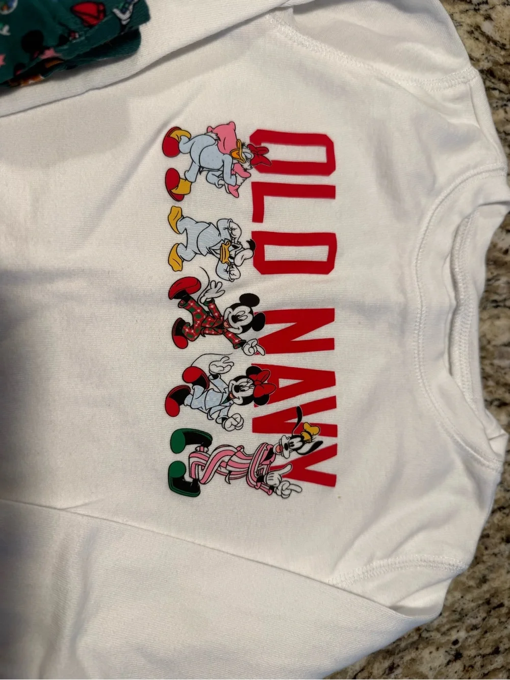 Old Navy White Top with Green Mickey Holiday Pajama Pants